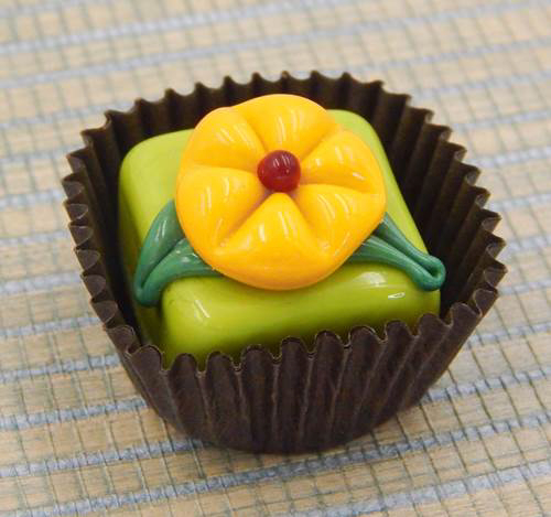 HG-061 Pistachio Cube with Mango Flower $47 at Hunter Wolff Gallery